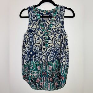 Anthropologie VANESSA VIRGINIA Finn Silk Tank Top abstract Boho V size 2
